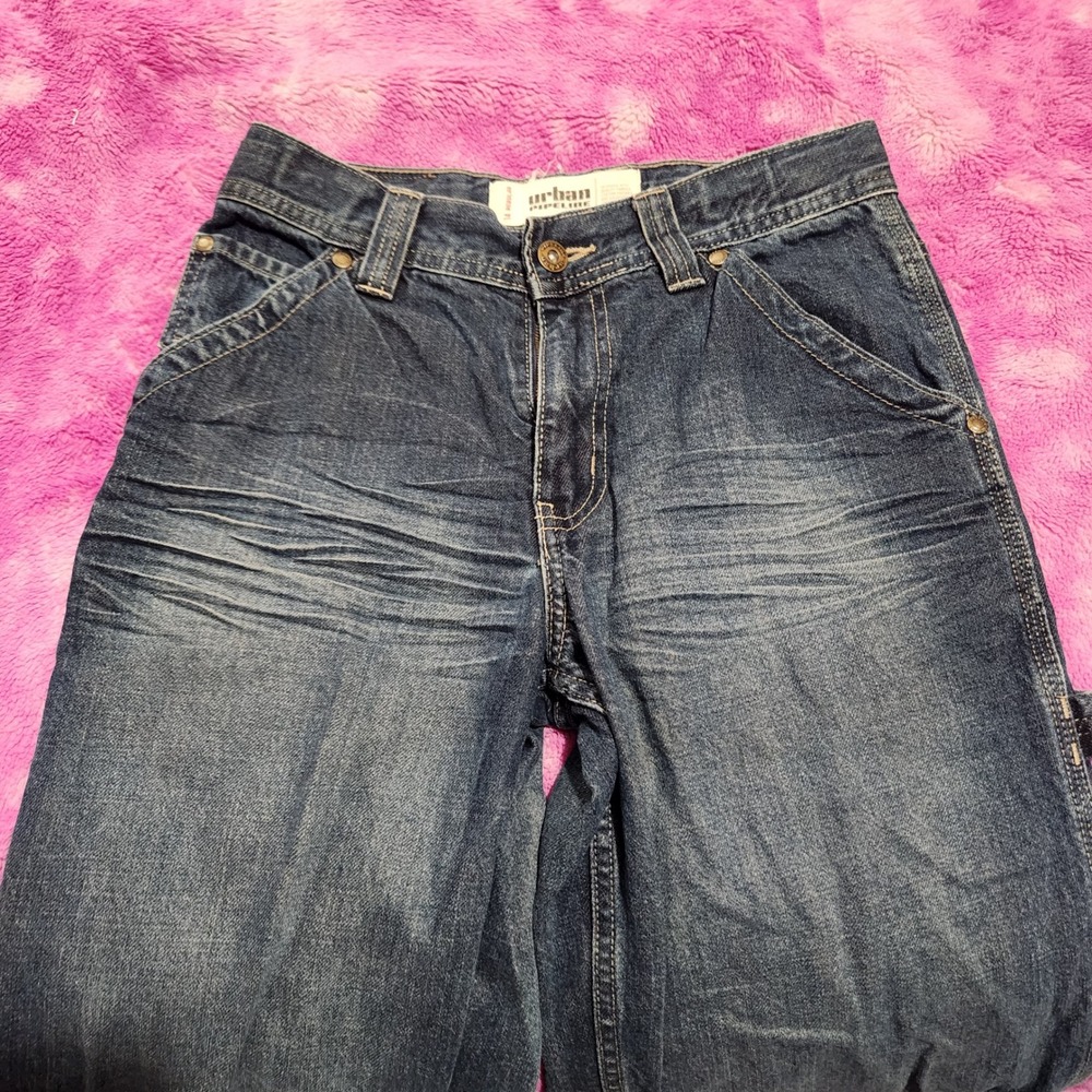 Urban Pipeline Jeans Boys 14 Regular Carpenter Blue Denim Adjustable Relaxed Fit